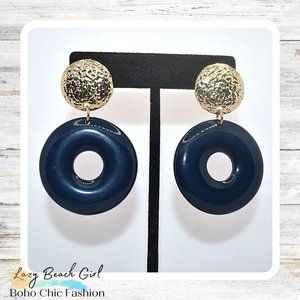 Blue Hoop Dangle Earrings